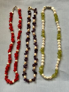 3 Pearl & Semi Precious Stone Necklaces - Picture 1 of 2