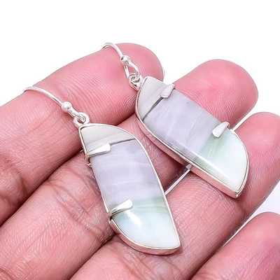Natural Serpentine 925 Sterling Silver Handmade Earring 1.95" E, Christmas Gift - Image 1 of 4