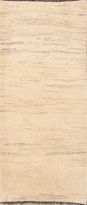 Contemporary Handmade Ivory Runner Rug 3x7 Modern Home Decor Hallway Carpet - Image 1 of 4