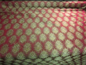 Vintage Deep Red and Gold Floral Brocade Damask Fabric Cloth 55" wide 11 yards - Picture 1 of 5
