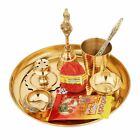 Brass Puja Thali Set of 9 Items, for Diwali Poojan/Pooja Room Gold, Metal US