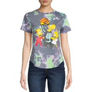 XS The Simpsons Junior’s Halloween Graphic Print Tee Short Sleeves Tie Dye Gray - Picture 1 of 4