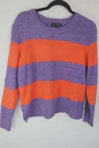 Banana Republic Pullover M Merinowolle Streifen kräftig lila orange Colorblock - Bild 1 von 8