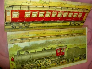 ANTIQUE 1930 Milton Bradley "Twilight Express" train set of ELEVEN floor puzzles - Picture 1 of 23