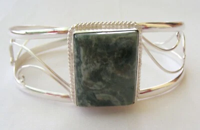 PULSERA BRAZALETE DE PIEDRAS PRECIOSAS DE PLATA DE LEY HECHA A MANO EN JASPE VERDE 222 Foto 1 de 3