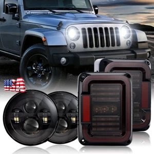 for Jeep Wrangler 07-18 JK Combo 130W 7" LED Headlights Smoked Tail Lights Kit - Picture 1 of 12