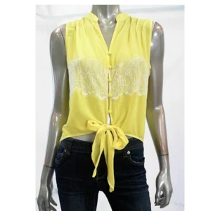 Bar III Women Shirt Blouse Top S Yellow Sleeveless Button Down Chiffon - Picture 1 of 2
