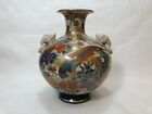Ancien vase japonais poterie Satsuma peint à la main avec fleur et oiseau, 12 1/2" T