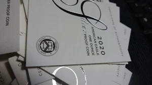 2020 PROOF W COA ONLY American SILVER EAGLE PROOF Only and no coins 2020 W PROOF - Picture 1 of 3