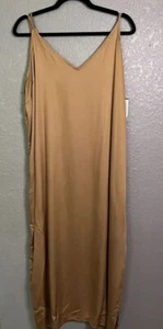 Gold Slip Dress Maxi Length XXL NWT Old Navy Slinky Soft Sexy Feminine Elegant - Picture 1 of 11