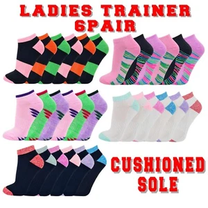 Ladies Trainer Socks Low Cut Cushioned Sole Running Athletic Sportswear 6 Pairs - Picture 1 of 12