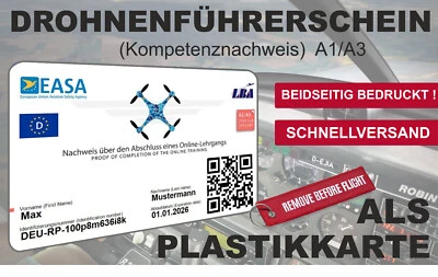 MARKENLOS EU Drohnenführerschein A1/A3 Plastikkarte, Scheckkartenformat, Kompetenznachweis