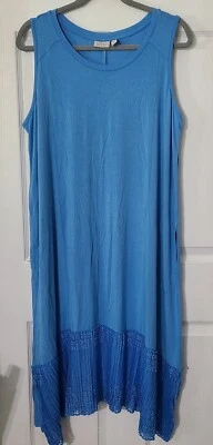 Vestido midi azul liso LOGO by Lori Goldstein sin mangas grande elástico dobladillo de encaje  Foto 1 de 4