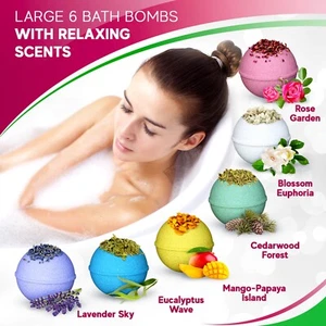 Organic 6 Bath Bombs Gift Set For Women Mothers Day Natural Moisturizing USAMade - Picture 1 of 10