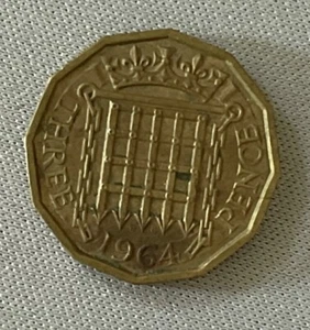 1964 Großbritannien Großbritannien 3 Pence Thruppence Thrupenny Queen Elizabeth II Münze (64v) - Bild 1 von 2