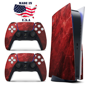 PS5 Disc Version Console & Controller Vinyl Skin Decal Wrap Red Marble