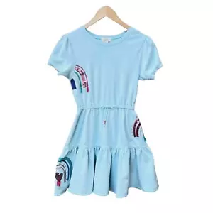 Peek Girls French Terry Sequin Embroidered Rainbow Dress Light Blue Size 12 - Picture 1 of 7