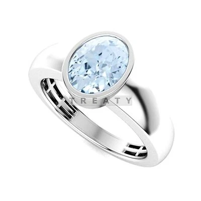 Piedras preciosas de aguamarina de corte ovalado con anillo de plata de ley 925 para hombre #148 * Foto 1 de 4