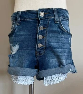 Girls Button Front Denim Jean Shorts w/Adjustable Waist by Vanilla Star sz 12 - Picture 1 of 6