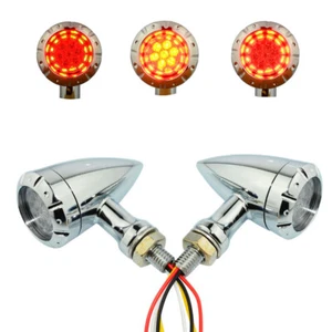 Red Amber Motorcycle Chrome Bullet LED Turn Signal Brake Running Tail Lights - Imagen 1 de 5