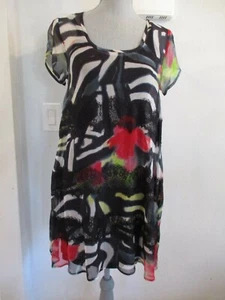 NUEVO LYNN RITCHIE DORADO PEQUEÑO VESTIDO DE SEDA MULTICOLOR CON ENCAJE CON DESLIZAMIENTO NEGRO DEBAJO - Imagen 1 de 11