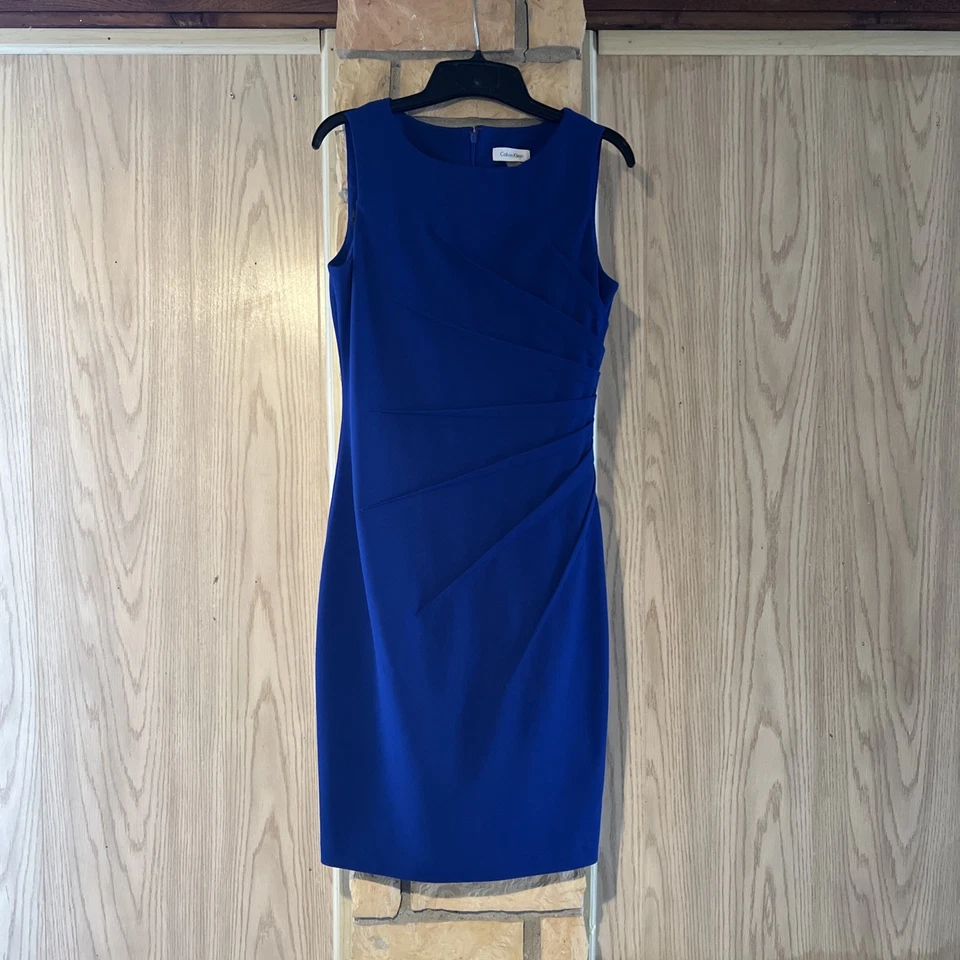 Calvin Klein Blue Knee Length Sleeveless Dress Size 4 Used Pencil - Image 1 of 4