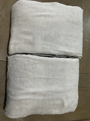 West Elm European Flax Linen Drape Natural Flax Curtains TWO 174" wide 137" long - Image 1 of 3