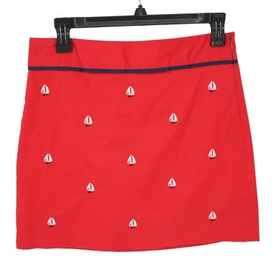 Vineyard Vines Skirt Womens 0 Red Mini Cotton Stretch Embroidered Sailboats - Image 1 of 4
