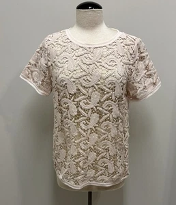 ANN TAYLOR LOFT beige transparente Häkelspitze Kurzarm Top Bluse neu mit Etikett Gr. M - Bild 1 von 10