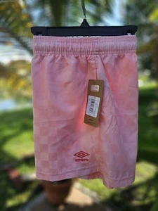 VTG Umbro Premier Womens Size Medium PINK Shorts 90s Checkered Nylon Soccer NWT - Picture 1 of 5