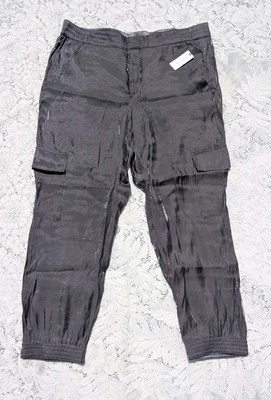 Pantalones de chándal Anthropologie Shimmer años 90 80 satinado cargo para mujer gris oscuro talla XL Foto 1 de 4