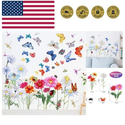 64 Pcs Flowers Butterflies Wall Decals Chrysanthemums Dragonflies Wall Sticke... - Image 1 of 4