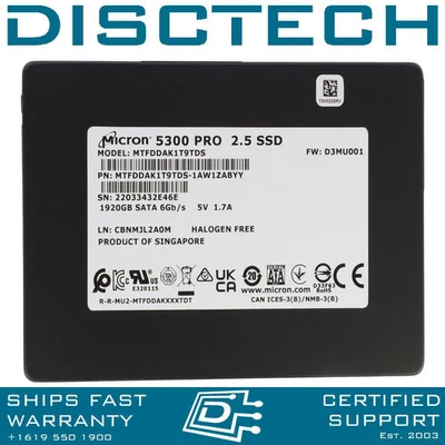Micron 5300 PRO MTFDDAK1T9TDS-1AW1ZABYY 1.92TB 2.5" 6Gbps eTLC RI SATA SSD - Image 1 of 3