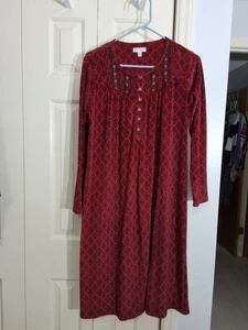 Secret Treasures Velour Nightgown M Womens Red Pattern Warm Cozy Modest Holiday - Picture 1 of 6