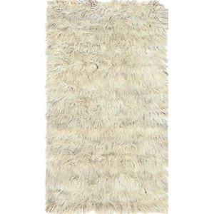 3'x5'4" Beige Undyed Natural Wool Hand Knotted Shaggy Moroccan Rug R82572 - Picture 1 of 7