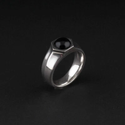 Anel de esterlina GEORG JENSEN com ônix # 595. Art Deco. Prata. 3560340. NOVO! - Imagem 1 de 4