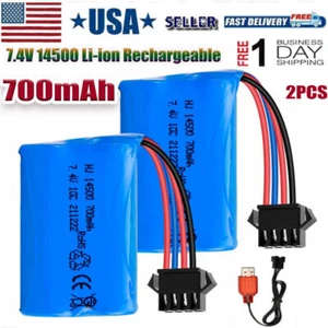 2PK 7.4V 700Mah Li-ion Battery SM-4P plug w/ USB Charger for UDI902 2.4G RC Boat - Picture 1 of 8
