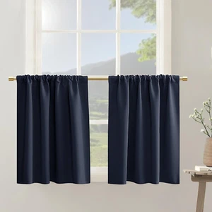 Navy Blue RV Camper Small Curtains for Travel Trailers,Set 2 Panels Rod Pocket R - Picture 1 of 12