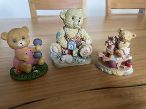 Collectable Vintage Resin Hand Painted Baby Themed Small Bear Figurines X 3 - Picture 1 of 20
