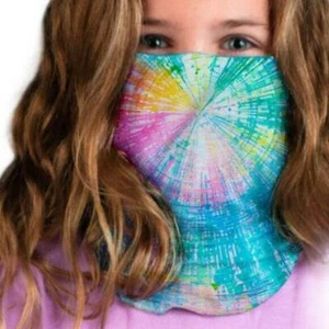 Face Mask Girls Halloween Rainbow Neck Gaiter Girls Headband Hood Blue Multi - Picture 1 of 3