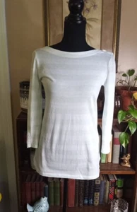 Gap The Essential Boatneck Striped 3/4 Sleeve Women's XS White, Turquoise  - Picture 1 of 9