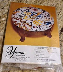 Yvonne of California Crewel Kit Floral Stool /Chair Seat Cover Round Square Wool - Picture 1 of 4