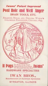 c1900 Iwan Brothers Streator IL Poste Agujero Excavadora Taladro Hardware Herramientas Folleto - Imagen 1 de 5