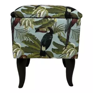 Storage Box Sewing Box Stunning Toucan Parrot Design Fabric 10" Black Wood Legs - Picture 1 of 5