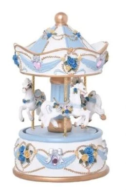 Carousel Musical 3 Horse Music Box Baby Toy Nursery Decor Room - Blue - image 1 of 4