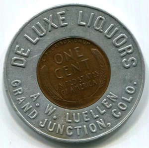 Colorado, Grand Junction - c1940 De Luxe Liquors 1c Good Luck Token - Picture 1 of 2