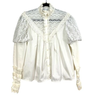 Vintage Jessica McClintock Lace Victorian Button Shirt White Size ? Pre-Loved - Image 1 of 4