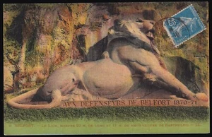BELFORT 90 Le Lion Colorisé CPA écrite à Edmond TOUSSAINT à Bar le Duc 5-10-1921 - Imagen 1 de 2