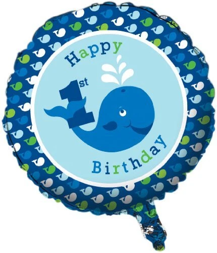 Ocean Preppy Boy Blue Whale Cute 1st Birthday Party Decoration 18" Mylar Balloon - Image 1 of 1