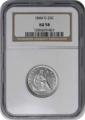 1844-O Liberty Seated Silver Quarter AU58 NGC Cover
